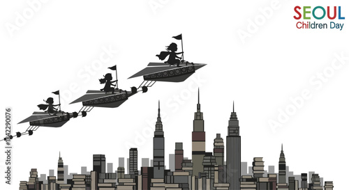 Three futuristic flying vehicles soaring above a cityscape.