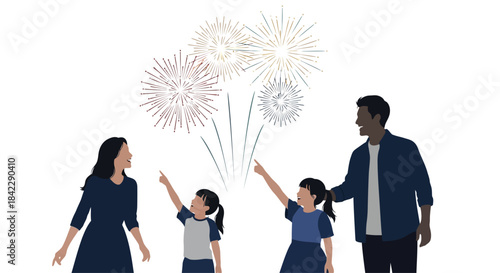 Family enjoying fireworks display together, celebrating special occasion with joy.