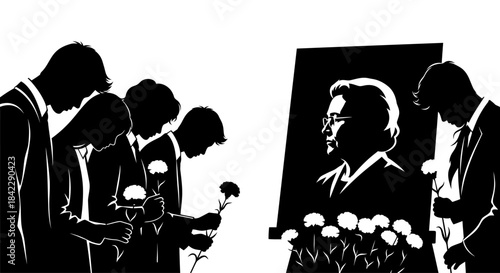 Mourners pay respects at a solemn funeral service.