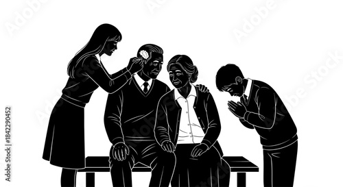 Family members gathered together showing support and care.