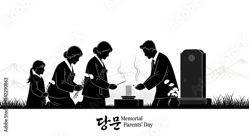 Korean family performing ancestral rites at a gravesite.