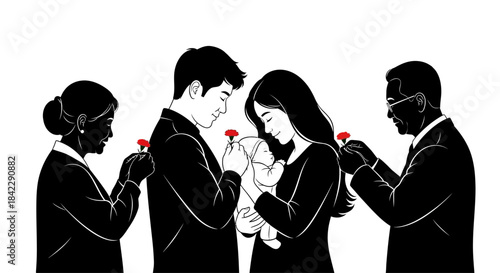 Family Generations Bonding with Baby and Flowers.