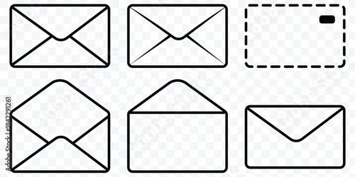 Newsletter icon outlines. Envelope icon set. newsletter web buttons. close email letter outline vector symbol. flat thin e-mail pictogram on white background. send mail, Alert envelope notification
