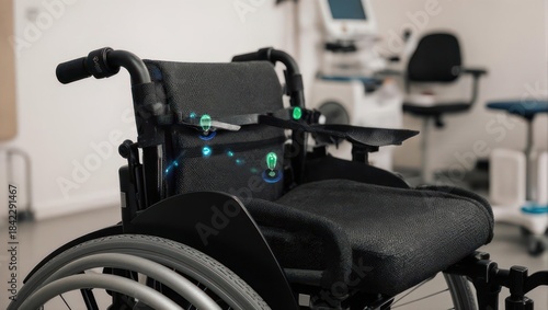 Modern Electric Wheelchair with Advanced Technology in a Medical Setting.