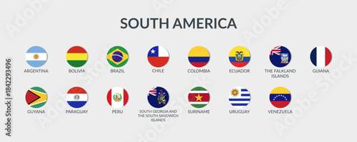 Flags of South America countries. Set of vector cliparts in flat style.
