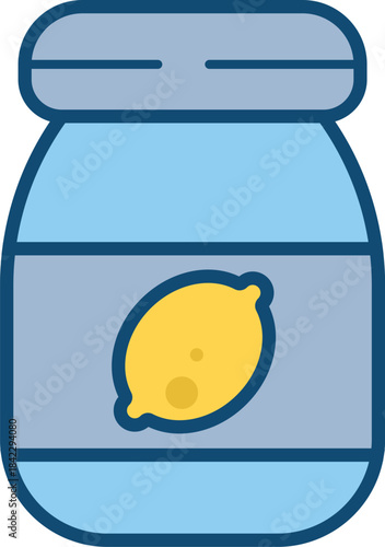 Cartoon Style Jar of Lemonade with Lemon Slice Graphic