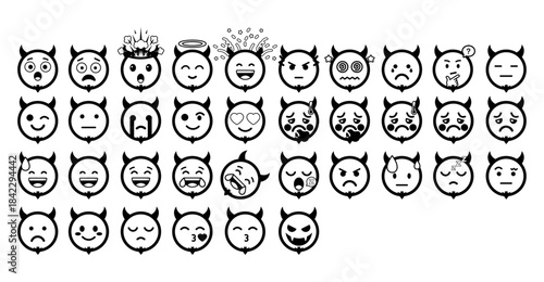 Black and White Stylish Demon Emoticon Collection