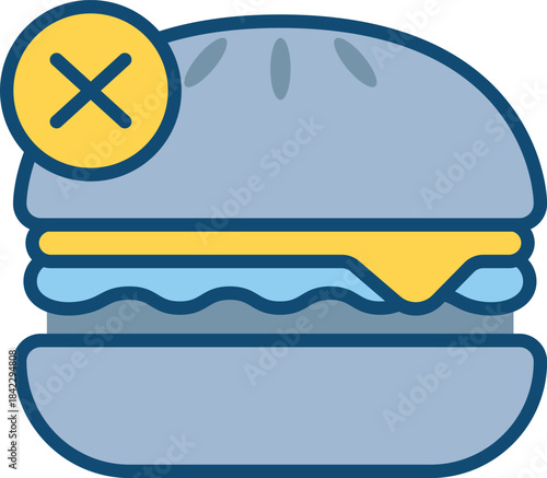 Burger with a cross symbol indicating it is forbidden or unhealthy, representing dietary restrictions or a dislike of fast food