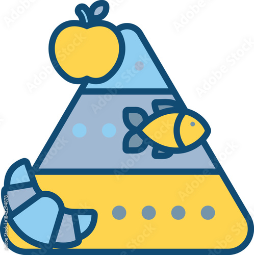 Nutritional Food Pyramid Illustration for Balanced Diet and Healthy Living. Emphasizing Essential Food Groups for a Vibrant Lifestyle and Overall Wellness