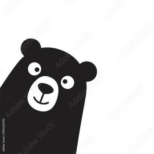 Cute black bear cartoon character, simple minimalist vector illustration with a funny expression on a white background.
