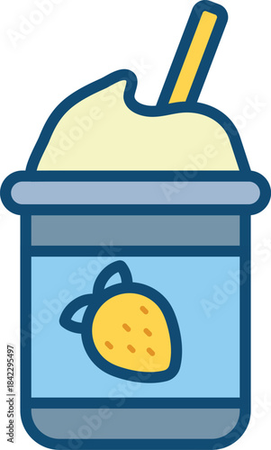 Healthy Strawberry Smoothie in a Blue Cup with a Yellow Straw, Perfect for a Refreshing Drink