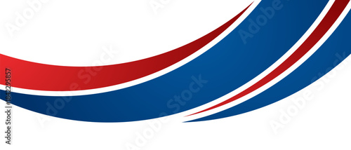 Modern wavy ribbon background featuring layered red and blue curves with smooth gradients, perfect for web headers, advertisements, and professional graphic layouts.