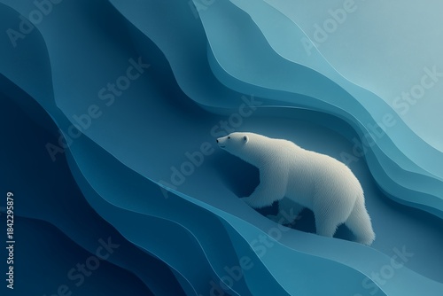 Polar Bear on Frozen Layers, Symbol of Arctic Melting and Environmental Activism