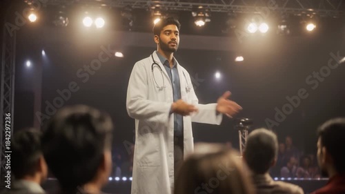 Indian Doctor Giving a Public Health Lecture - Authority on Stage