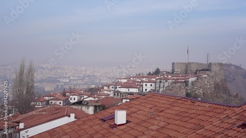Ankara, Turkey under heavy fog seen from Ankara Castle