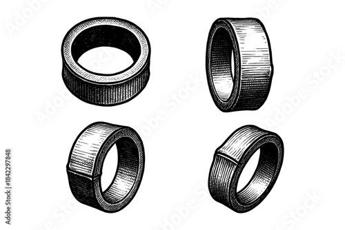 Vintage engraved style rings set with detailed textures for retro design