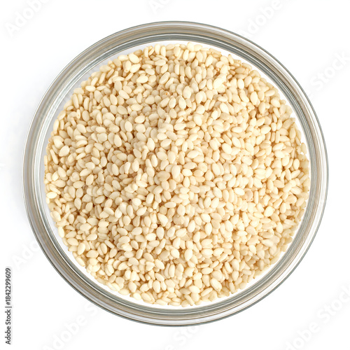 Sesame Seeds in Glass Bowl (Overhead)
