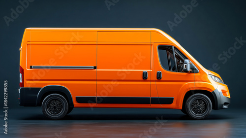 Creative mockup of a delivery van against a dark background with studio lighting