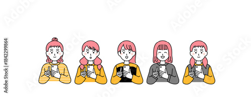 携帯電話を使って通販などを楽しむ女性のイラスト素材