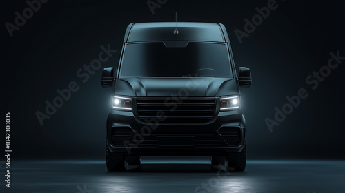 Van design mockup in creative studio space with focused lighting highlighting cargo area.