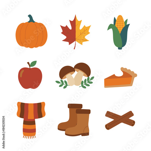 Warm Autumn Essentials Icons Set