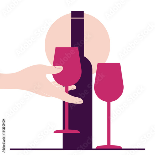 wine bottle and two wineglass