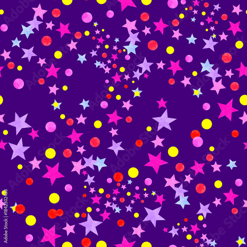 Purple night stars confetti seamless pattern