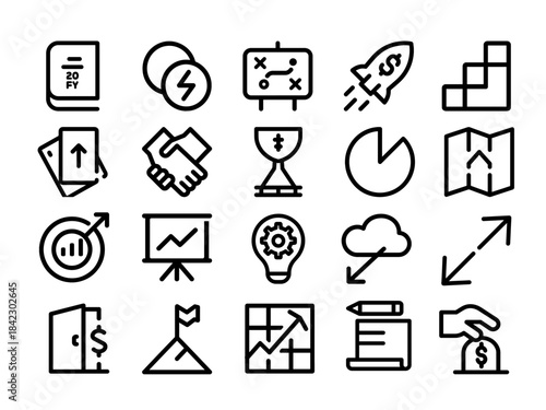 Growth strategies and funding icons represent collaboration and innovation in business development