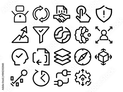 Innovative icons representing ai, machine learning, algorithms, and technology concepts showcase modern digital solutions