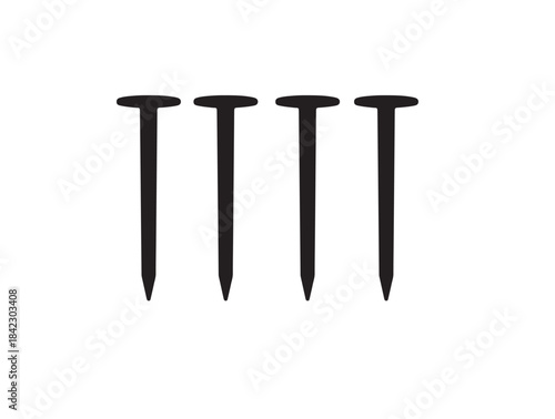 Nail pin icon in silhouette white background.