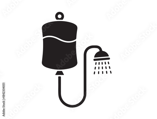 Portable Camping Shower icon in silhouette white background.