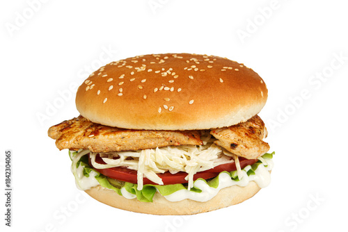 Burger isolated on a white background. Fast and tasty food.	
