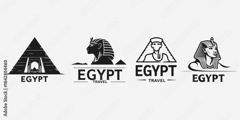 Naklejka premium Egypt travel concept logo sketch illustration vector set