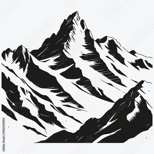 engraved mountain range sketch illustration vector