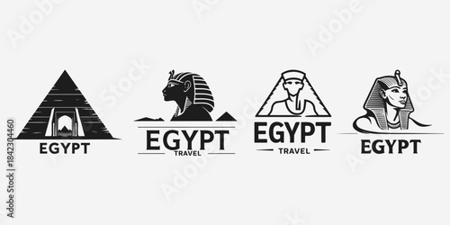 Egypt travel concept logo sketch illustration vector set