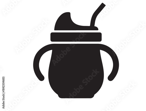 Sippy Cup Feeder icon in silhouette white background.