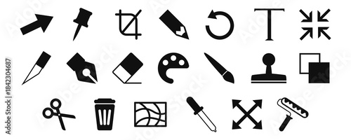 Set of Essential Graphic Design and Editing Tools Icon