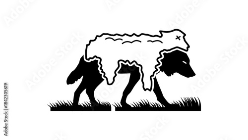 Wolf In Sheep , black isolated silhouette
