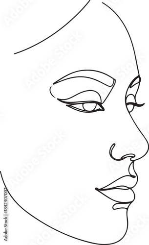 Elegant continuous line drawing of a woman s profile silhouette isolated on transparent background