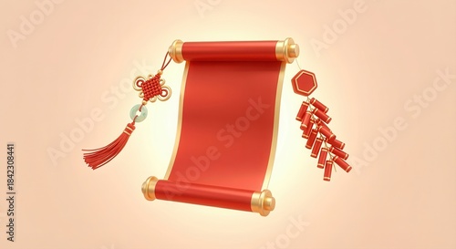 Chinese New Year Scroll and Firecrackers Festive Celebration.