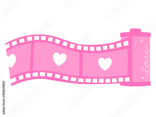 Wavy Pink Film Strip and Roll with White Heart Frames, valentine element