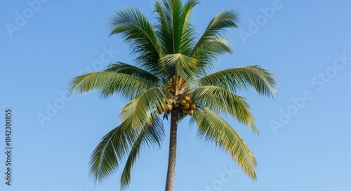Wallpaper Mural Tropical Coconut Palm Tree Against a Clear Blue Sky, Showcasing Vacation Vibes and Summertime Scenery Torontodigital.ca