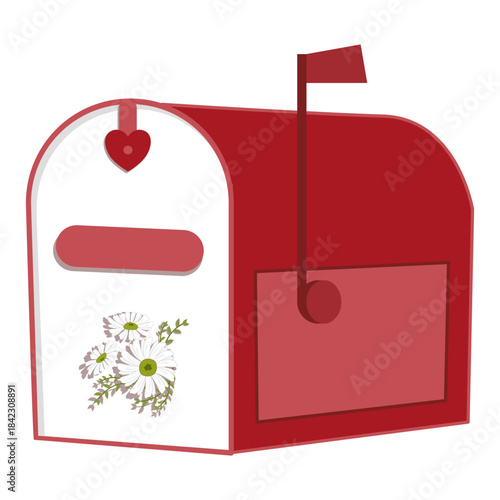 Daisy Love Mailbox, Red Post Box with Floral Decoration, cute valentine element