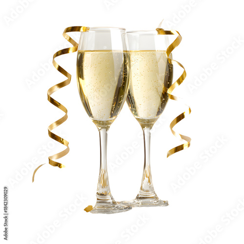 Elegant Glasses of Sparkling Wine and Golden Serpentine in Celebration Setting
