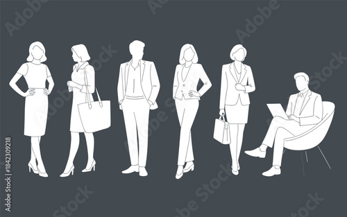 White Line of Business People in Office Attire line business people