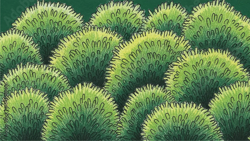 Dense Green Hedge Pattern Illustration with Rounded Bush Textures