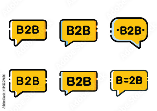 Business to Business Illustrations Set in Yellow Speech Bubbles with Various Design