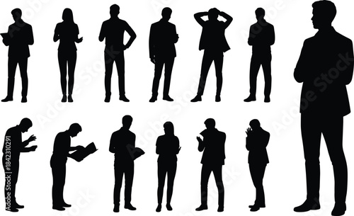 Silhouettes of People in Business Attire with Various Poses