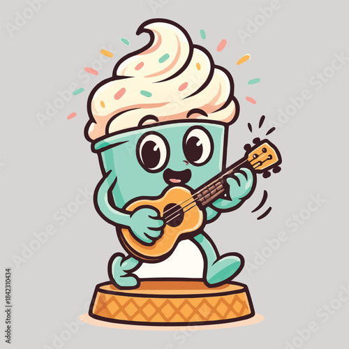 Musical Ice Cream Cup Character T‑Shirt Design