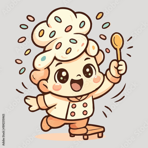 Cute Kawaii Dessert Chef Kid with Whipped Cream Hair Illustration